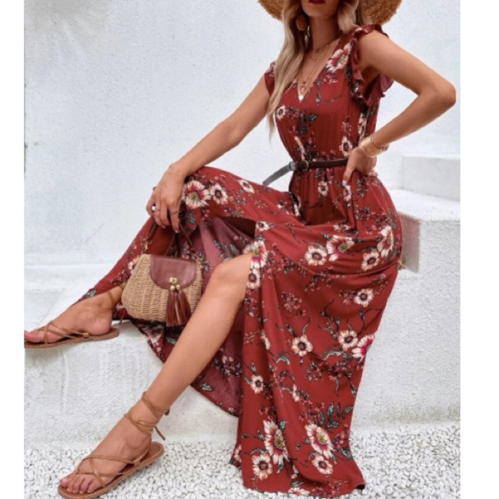 Boho floral print slit thigh maxi dress - Picture 15 of 16